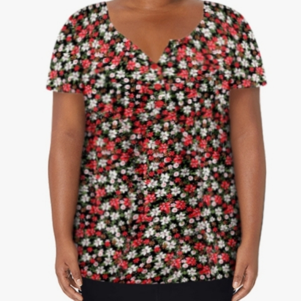 ROSELINLIN Women's Short Sleeve Floral Summer Top Loose Fit